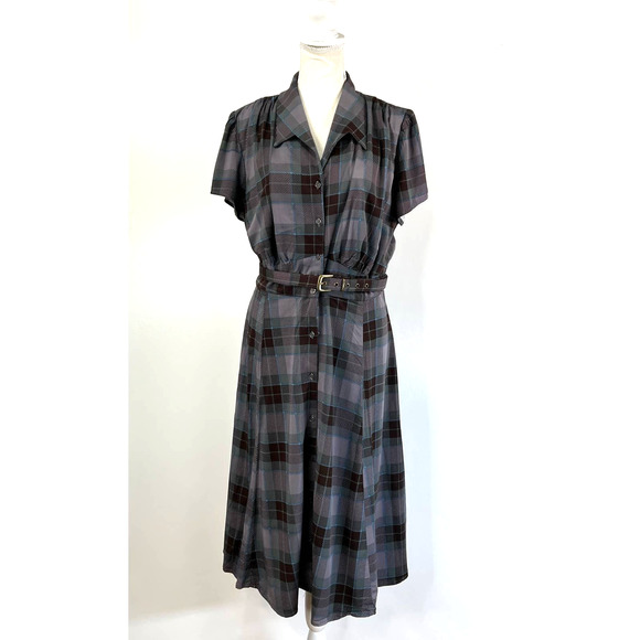 Hot Topic Dresses & Skirts - Hot Topic Outlander 1940's Shirt Dress Plaid Claire Fraiser Halloween Dieselpunk